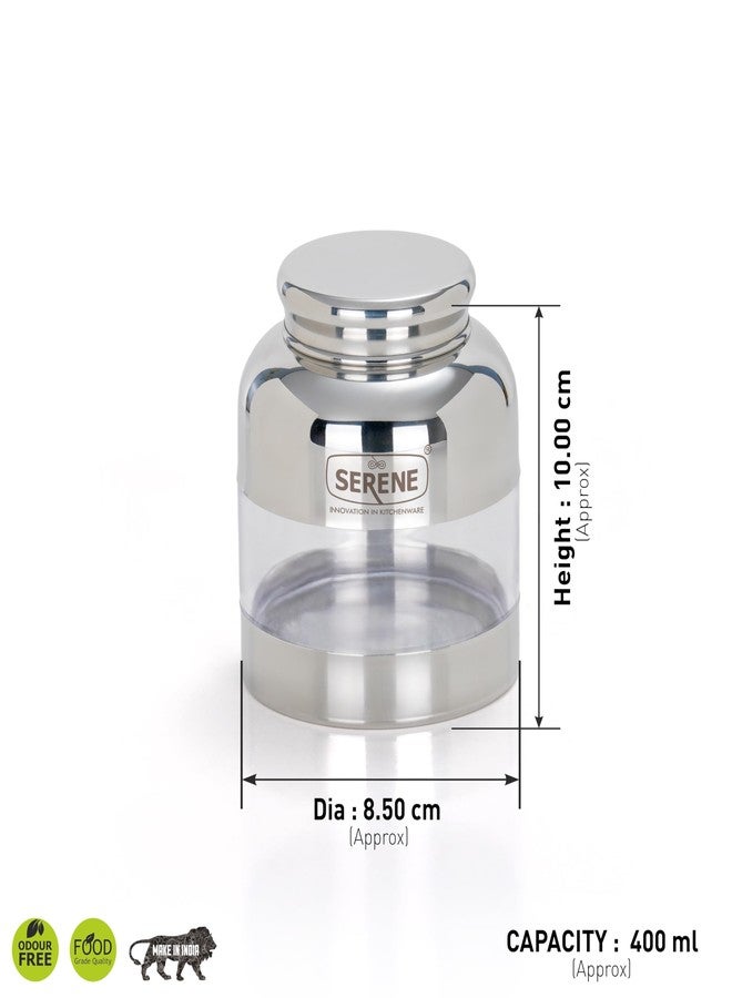Serene Stainless Steel Exotic See-Through Jar | Airtight Jars for Kitchen Storage | Premium Steel Jars with One Turn Lock Lid | Transparent Stainless Steel Containers | 400ML | 6 PC - Image 3